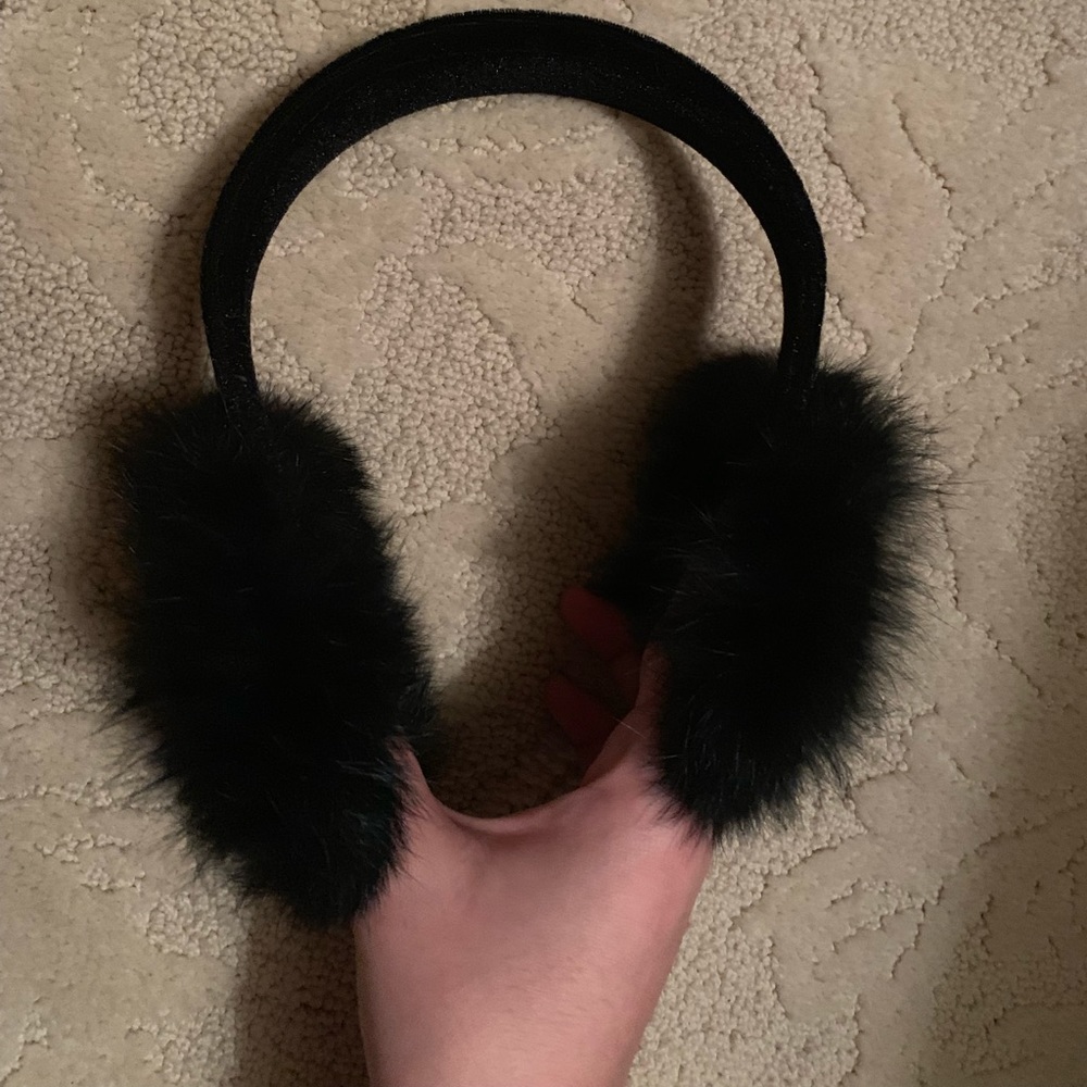 Black rabbit fur ear muffs never worn